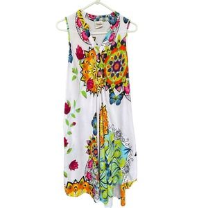 Seven Islands Dress Womens Large Rayon Multicolored Floral Butterfly Shift Flowy